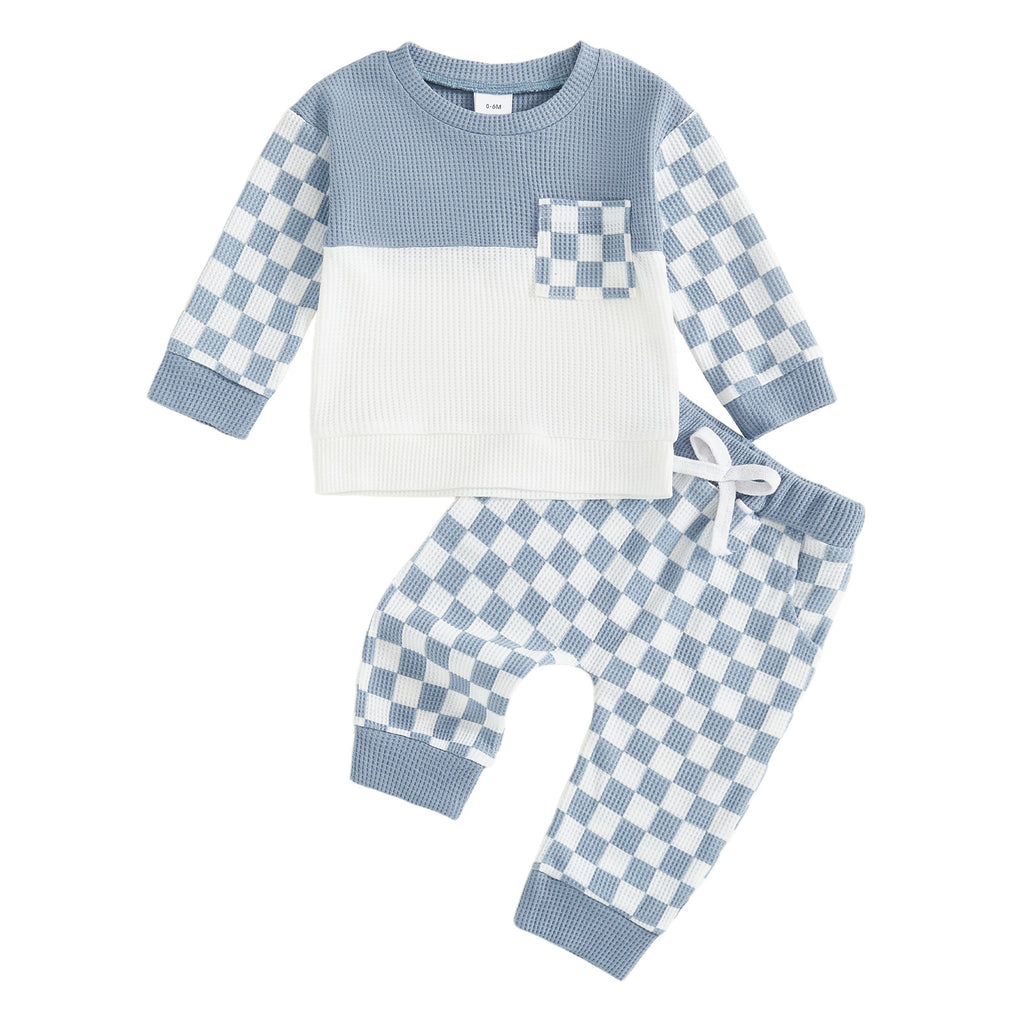Garçons Jeu de pantalons à manches longues en tissu de couleur de waffle-weave