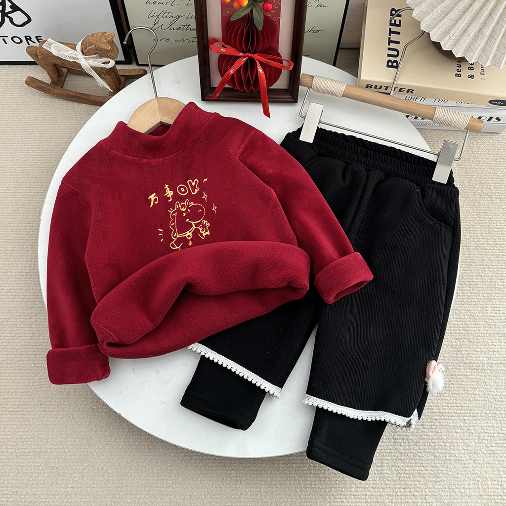 Set de sweatshirts d'hiver Ligné de polaires d'hiver Thickened One-Piece polaire bébé Coréen-Style faux deux-P