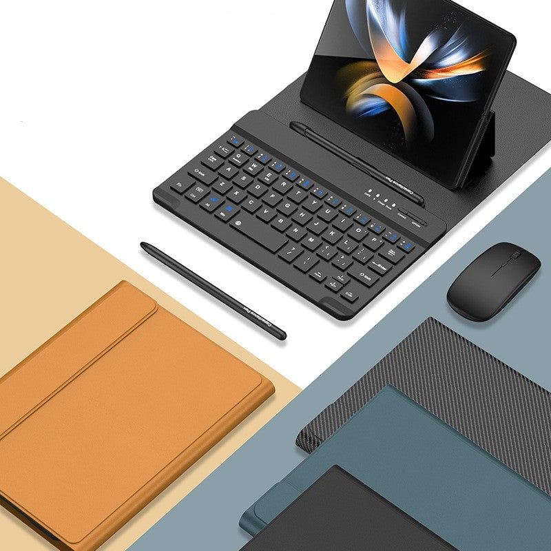 Clavier sans fil pliant Étui en cuir pliant Téléphone mobile Porte-clés Creative Bluetooth Mous