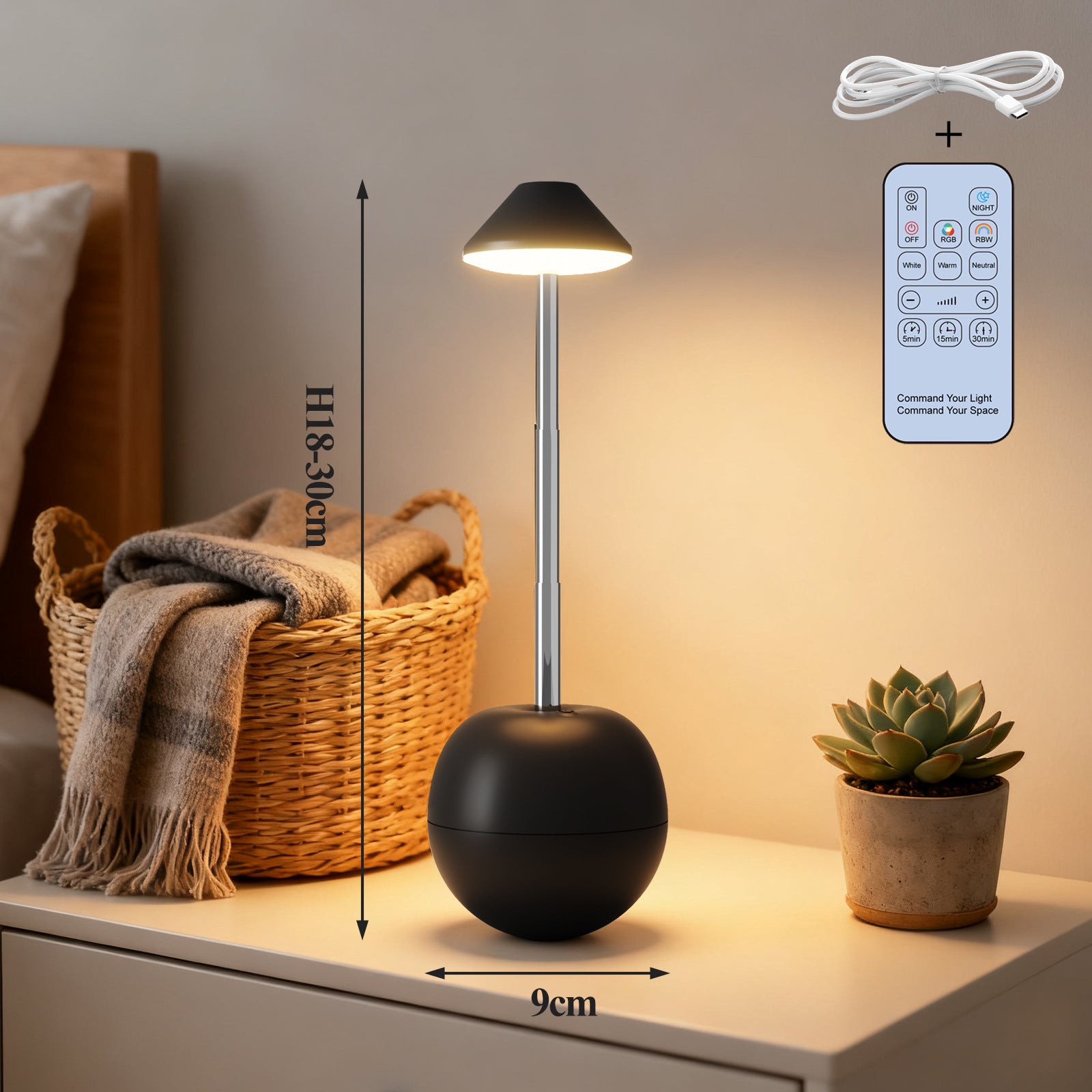 LED lumière de nuit rechargeable de table décorative lampe de bureau de chambre à coucher télécommande