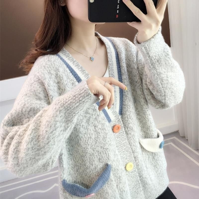 Chandails pour vêtements de dessus enroulés pour femmes avec des poches de couleur contrastée