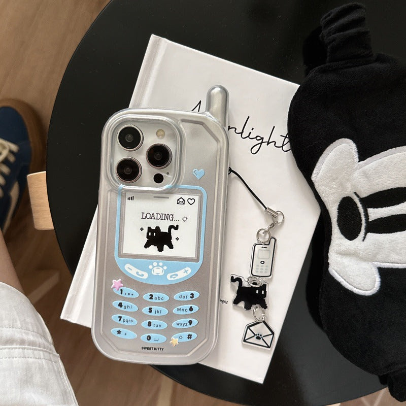 Étui de téléphone de chat noir en argent plaqué Walkie-Talkie