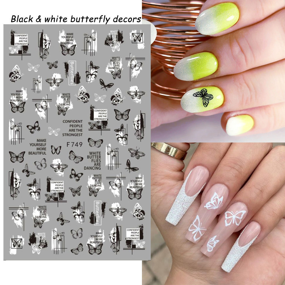 Stickers Adhésif Art des ongles style Instagram Black and White Butterfly Punk Vibe