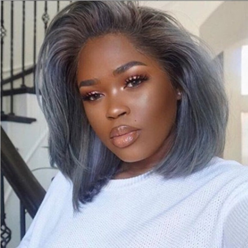 Wig dames européennes et américaines cheveux courts grand-mère gris capuche