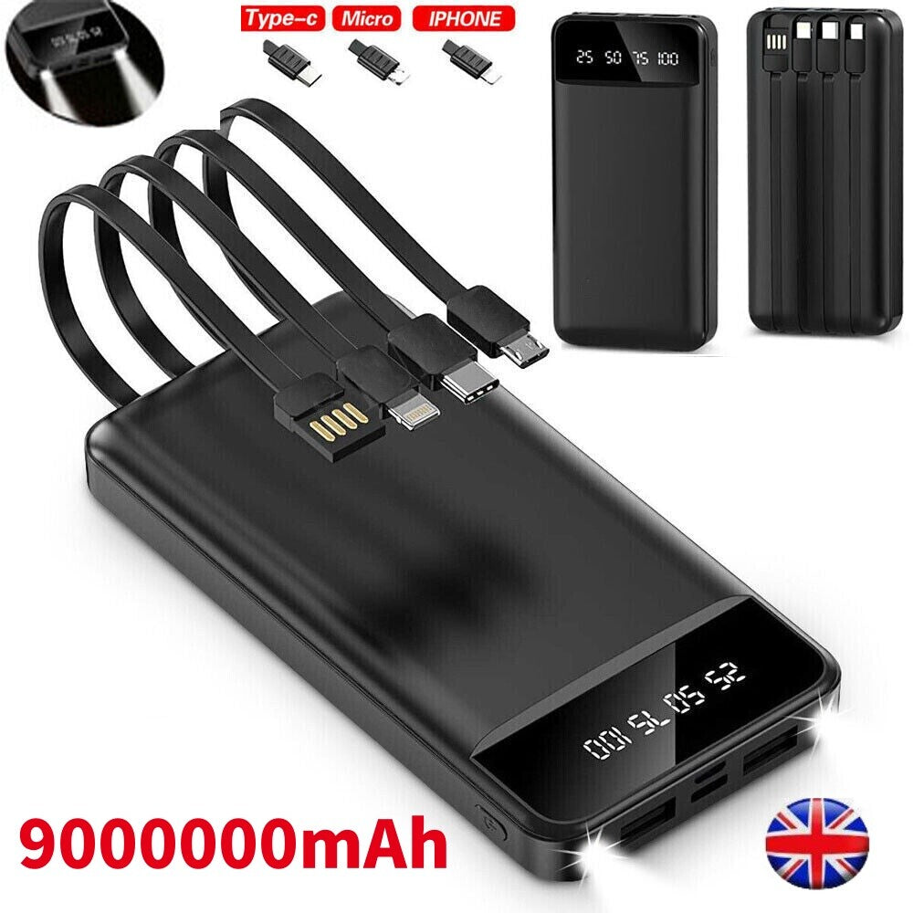 Power Bank Pack 10o00mAh Chargeur rapide 4 USB batterie externe pour téléphone mobile