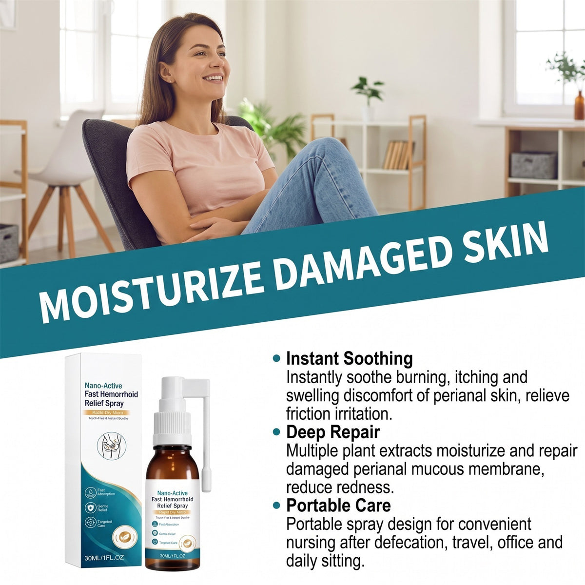 Fast-acting soothing hemorrhoid spray