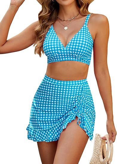 Maillot de bain deux pièces avec jupe à haute couture imprimée