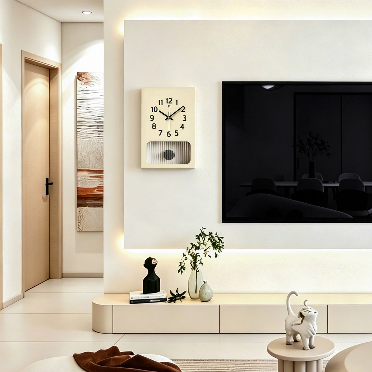 Modern Minimalist Pendulum Wall Clock Beige Decorative Silent