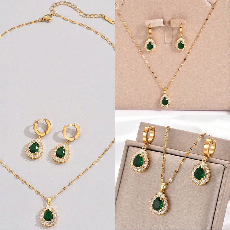 Rétro Hong Kong Style Jade blanc collier collier Boucles d'oreilles