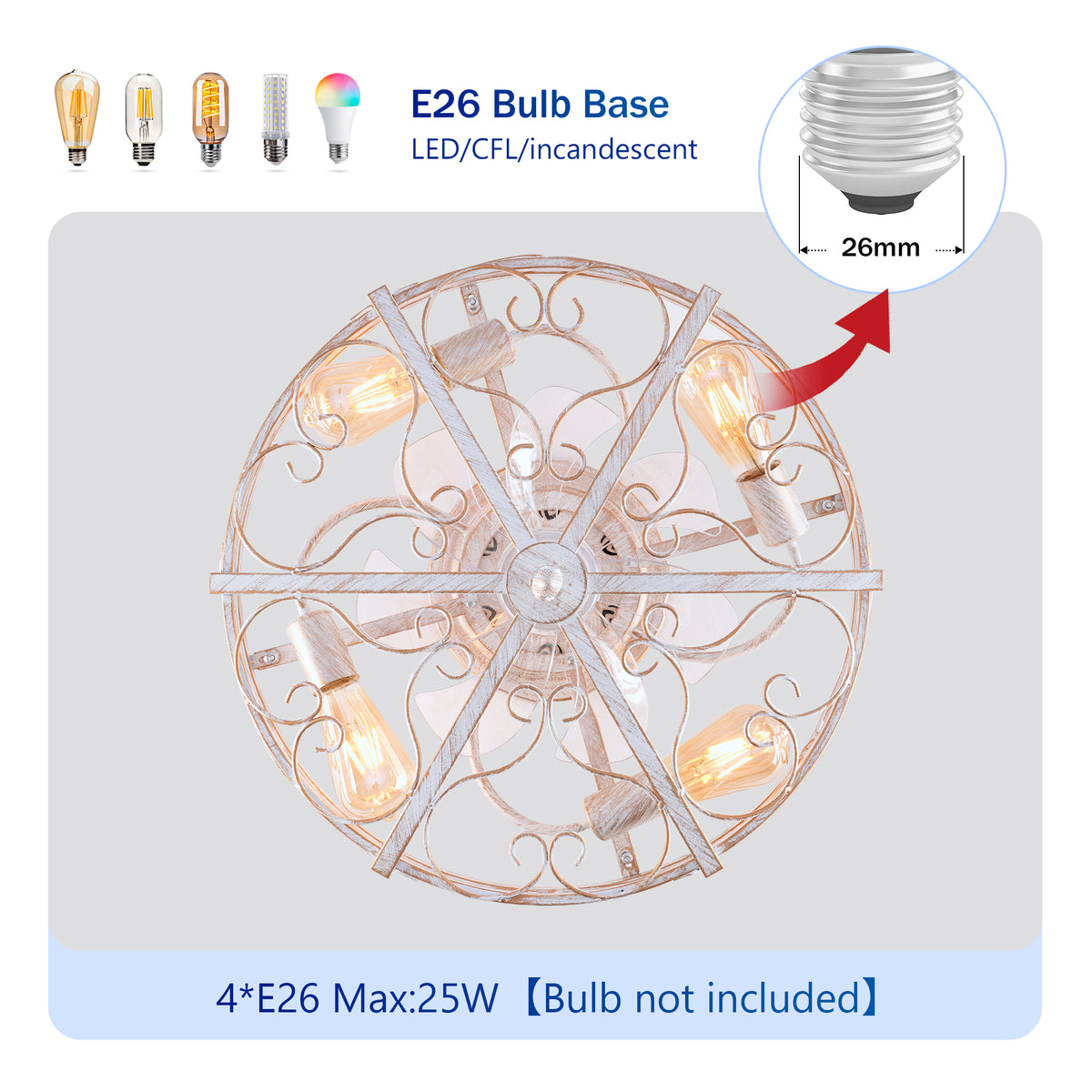 20in Ceiling Fan with Lights and Remote Control