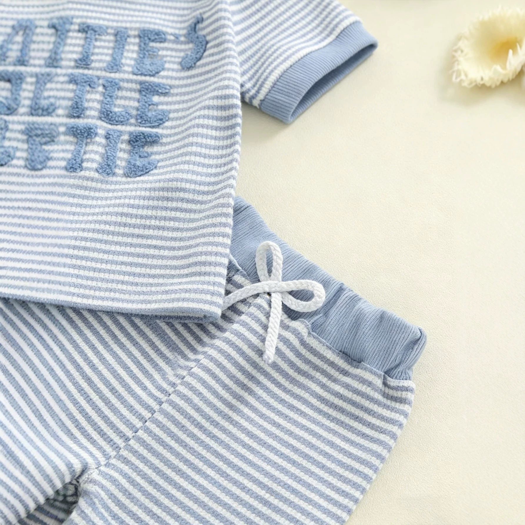 Casual rayé Waffle-knit Lettre-brodé manches courtes et shorts