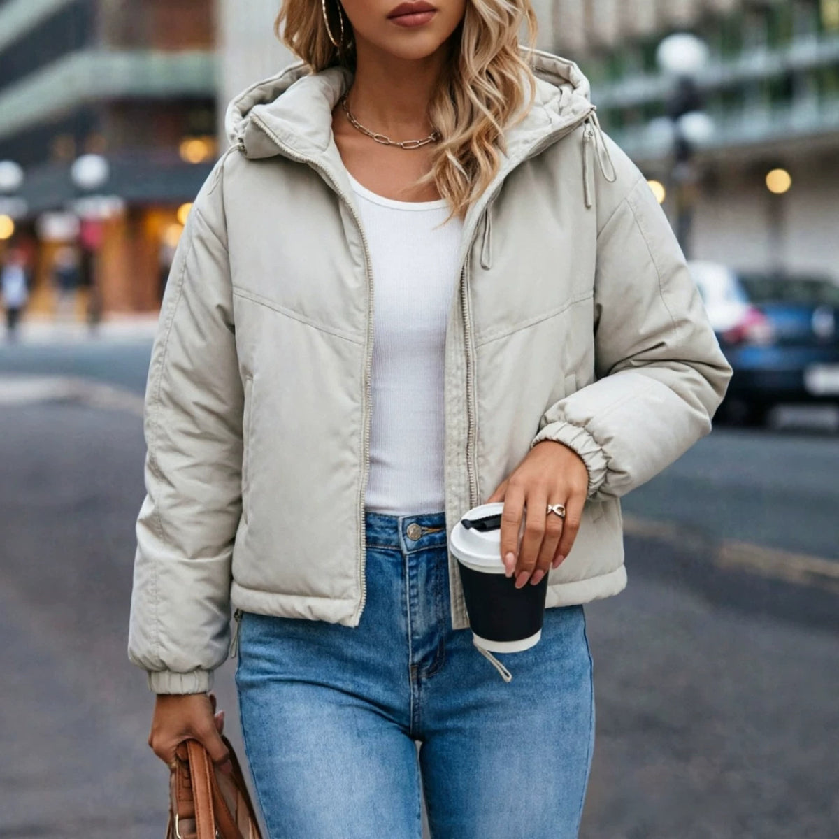 Veste à capuche vintage courte coton rembourré femmes