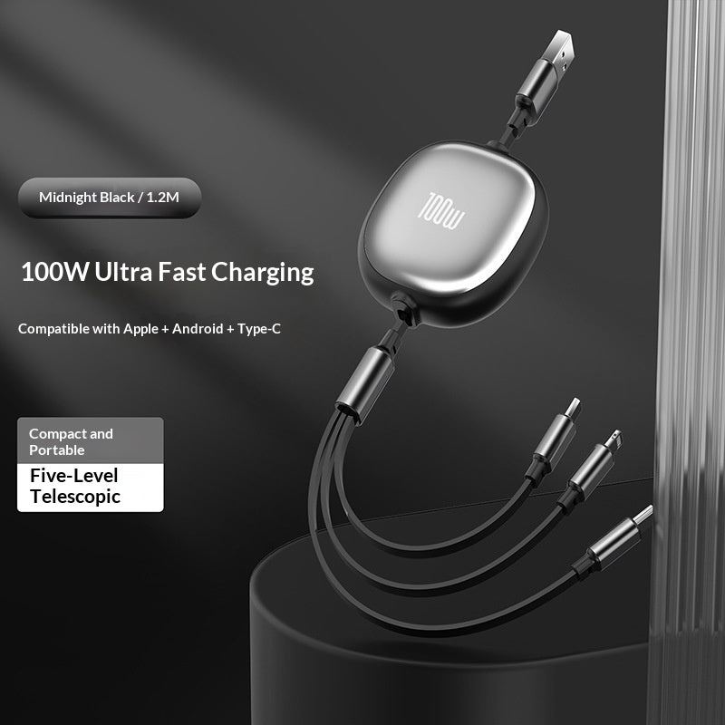 Solid Color Minimalist Retractable 3-in-1 Fast Charging Data Cable