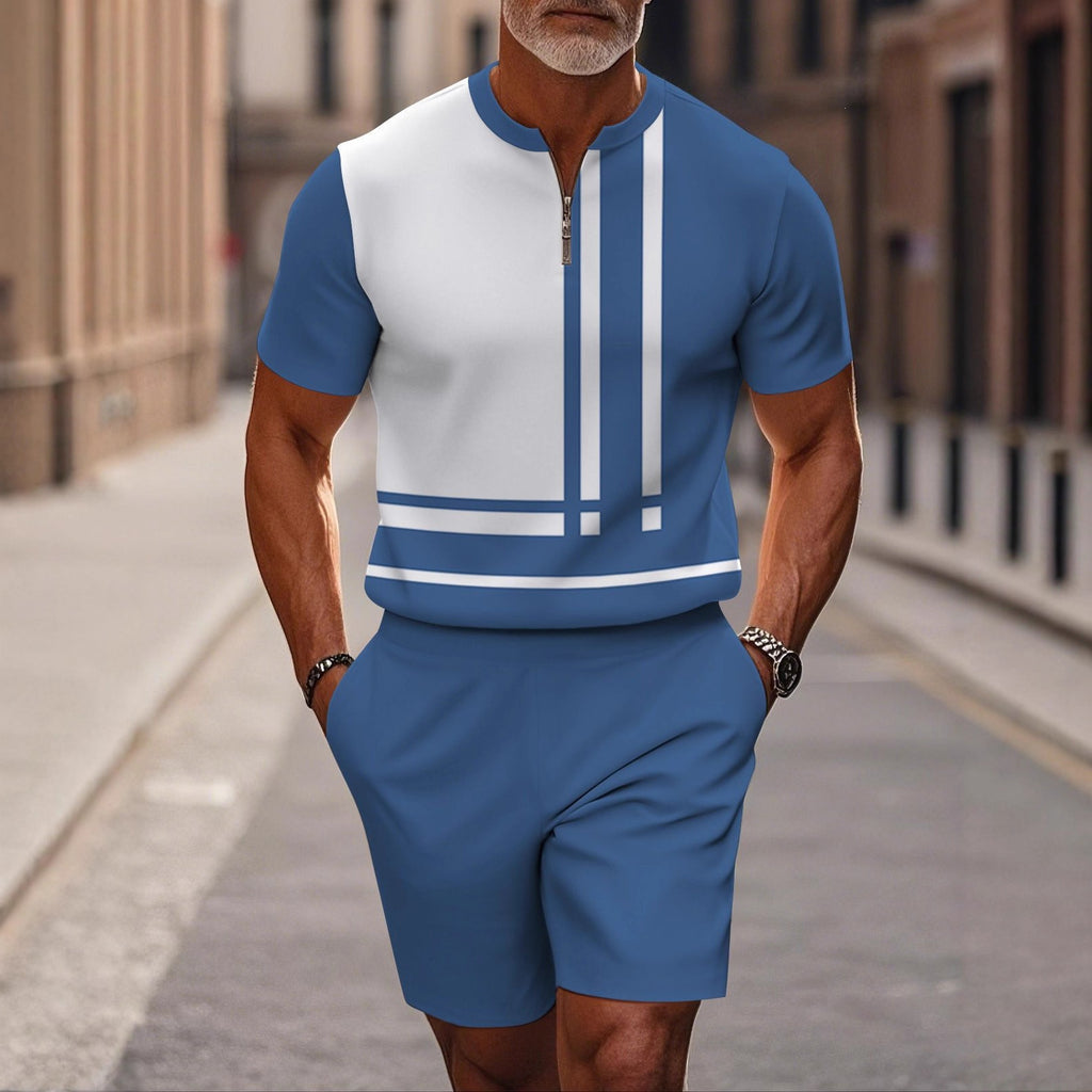 Shorts Zip en col mandarin et manches courtes pour hommes