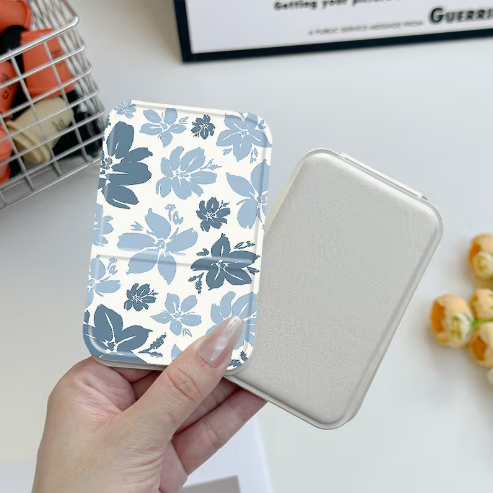 Miroir compact pliant Floral Bleu