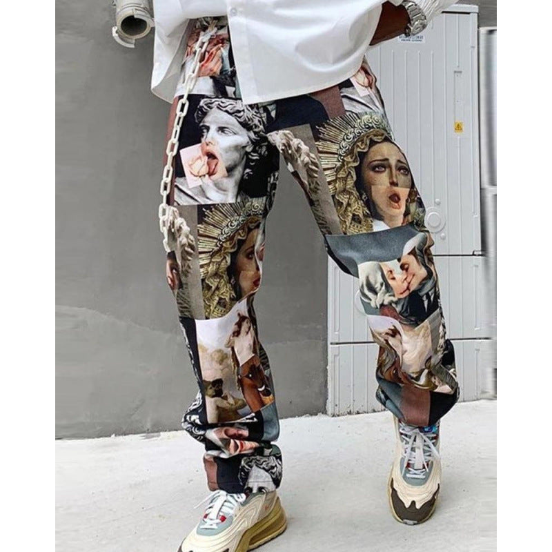 Pantalon casual homme avec imprimé de flamme bleue