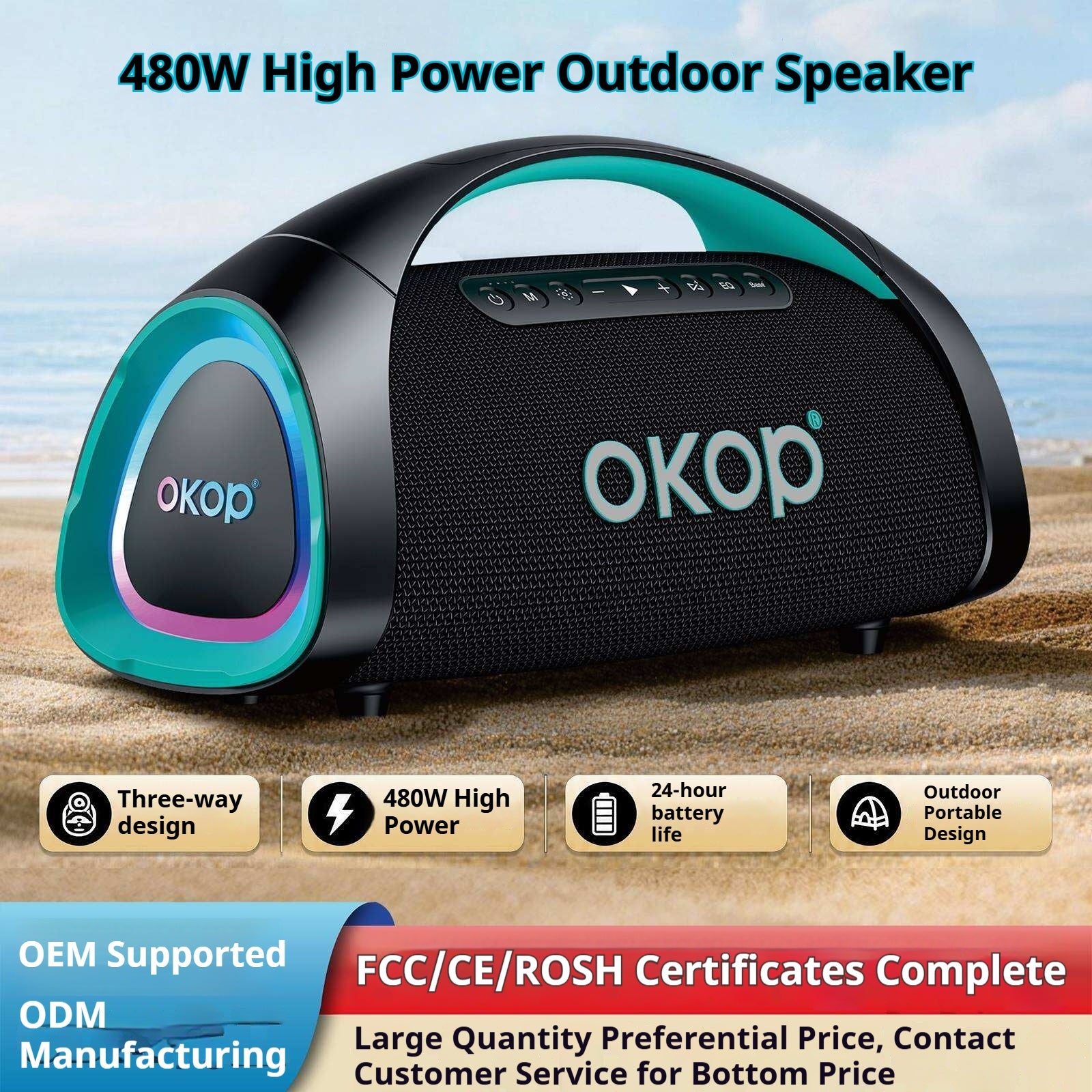 KP-8013 Haut-parleur Bluetooth portable le mieux vendu avec poignée basse lourde subwoofer RGB Ambie