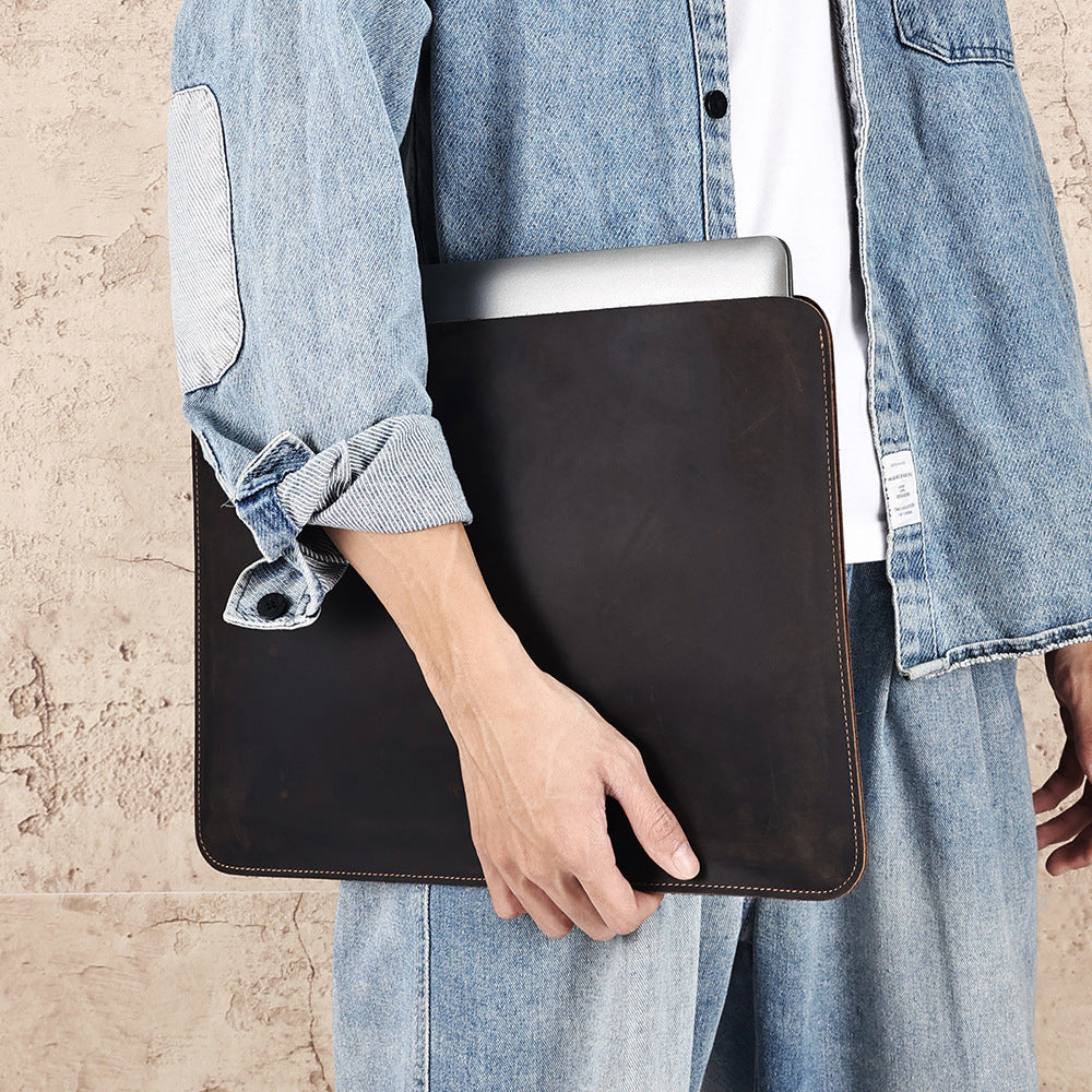 Ordinateur Multi-fonctionnel Crazy Horse Cuir Horizontal Liner Bag