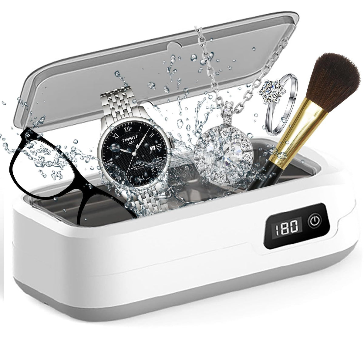 Small household ultrasonic cleaner for glasses and dentures