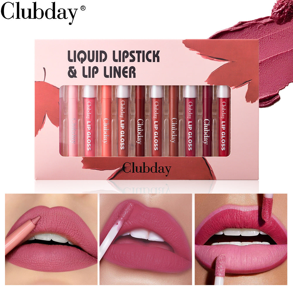 Velvet durable Matte Lip Glaze Mist Surface Crochet ligne stylo à lèvres 6plus6 ensemble combiné facile