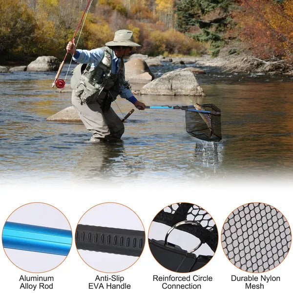 Filet de pêche pliable avec tige en alliage d'aluminium EVA poignée durable 5MM hexagonale Nano Revêtement
