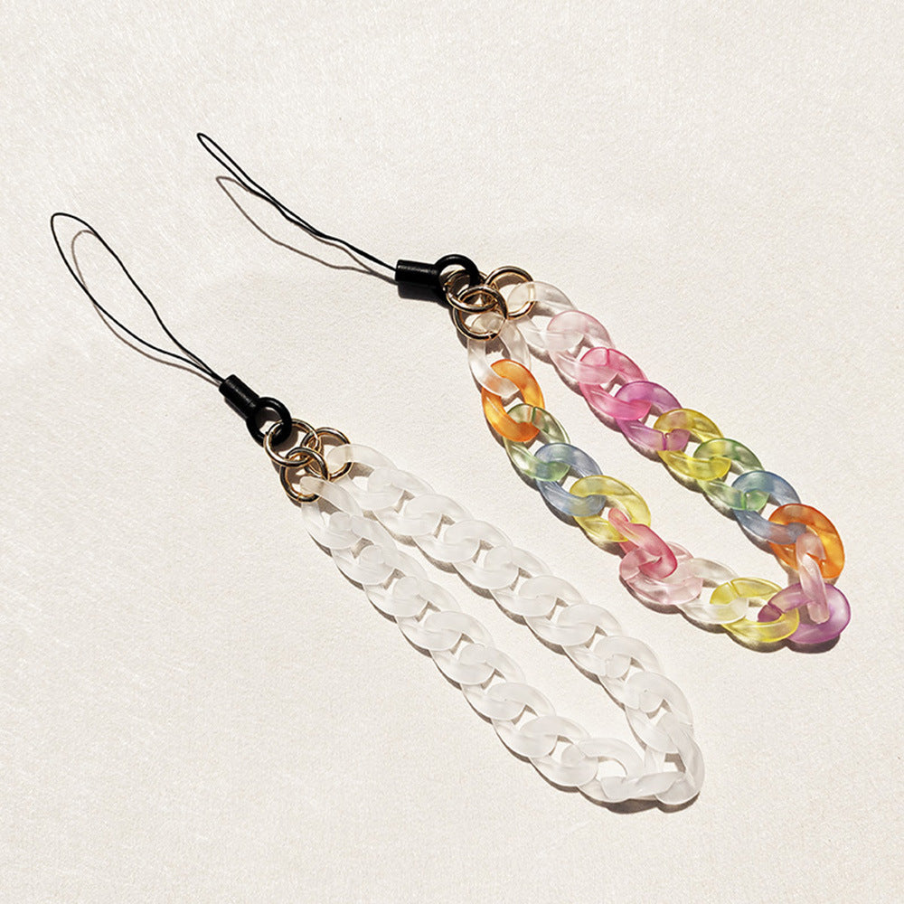 Mode Frosted Acrylic Chaîne Téléphone Mobile Charm Candy Couleur Anti-perdu Lanyard Orn Femme