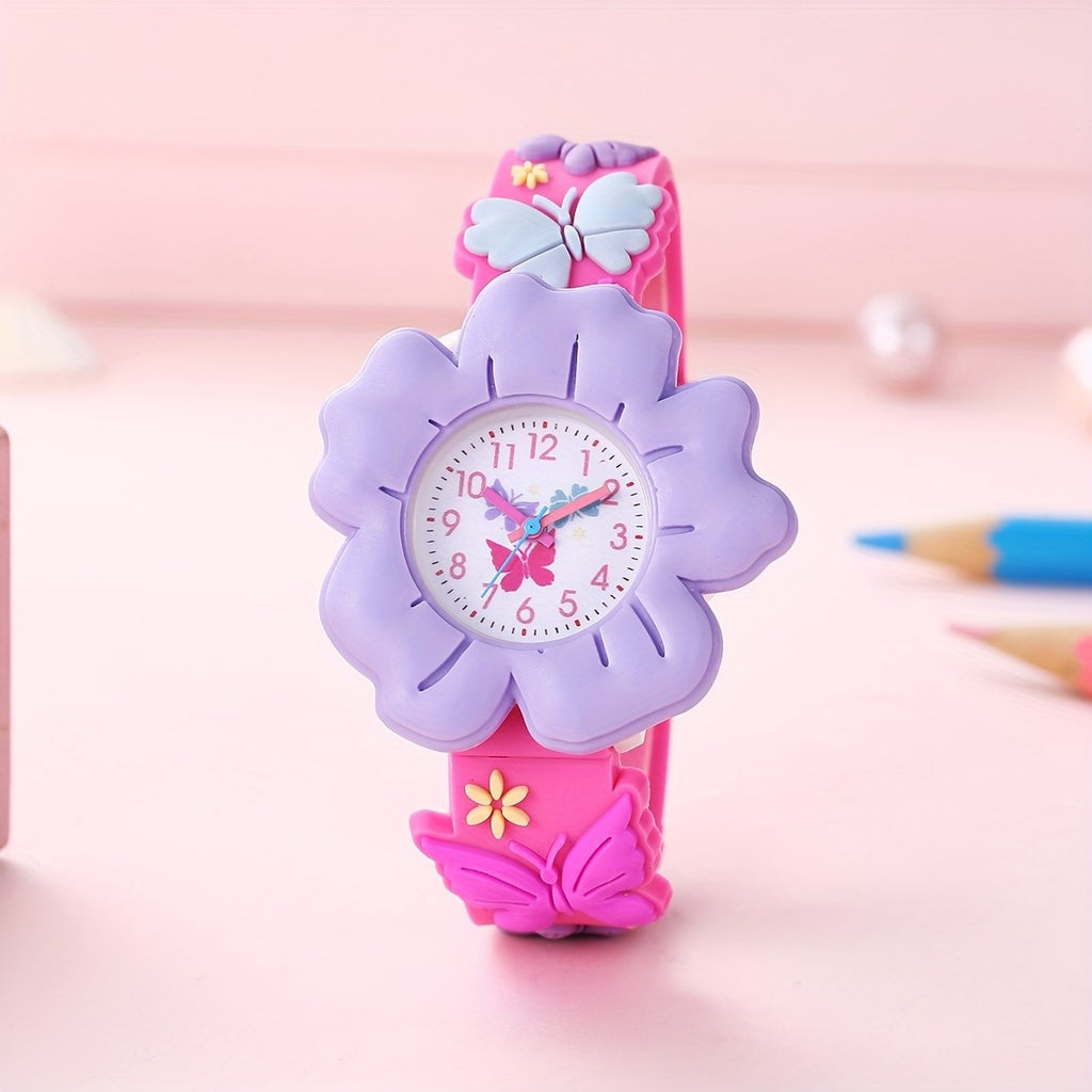 Étudiant fille Enfants Cartoon Couleur Fleurs mignon Pattern Silicone Quartz montre