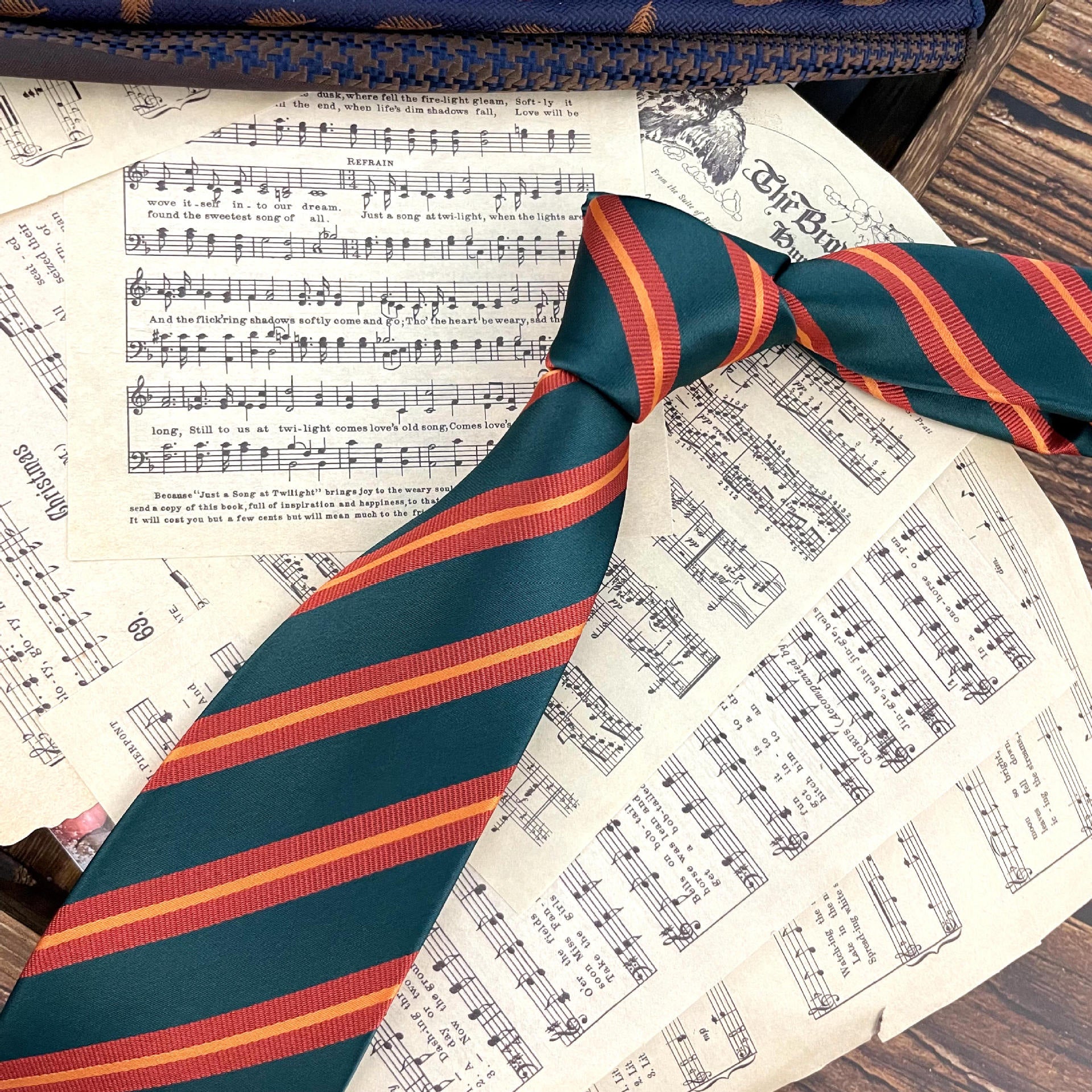 Retro Coffee Color Orange Red Striped Tie Hand Hit 8CM Hommes
