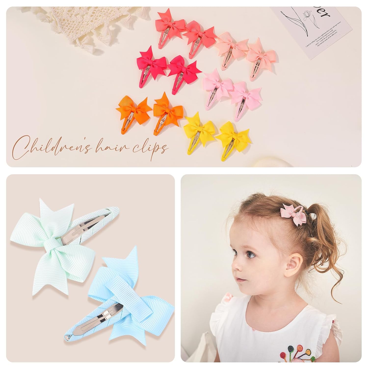 40PCS Snap bébé Bows clips pour les filles Grosgrain Ribbon Entièrement épaulé 2 pouces cheveux pour bébé