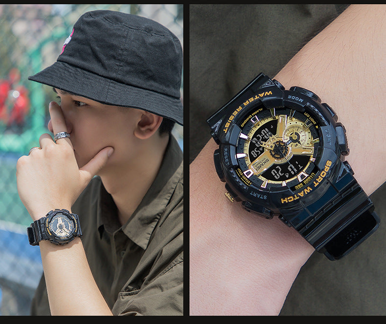 Classic Black Gold Sports Mode Double affichage Étudiant Montre électronique adolescents garçons A