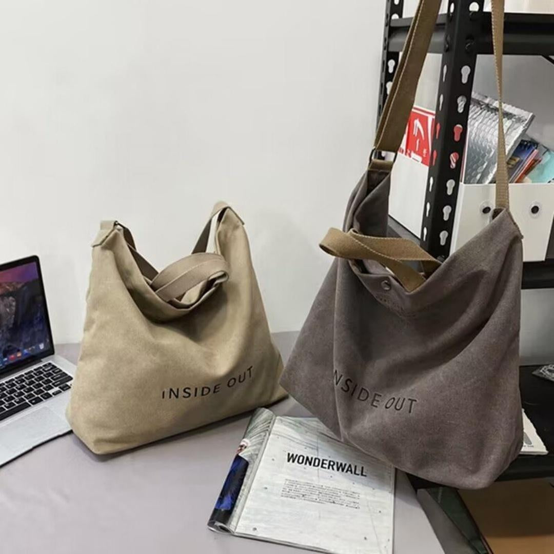 Toile épaisse Grande Capacité Sac à Tote Léger Retro Diagonal Sac à Toile Croix - Khaki O