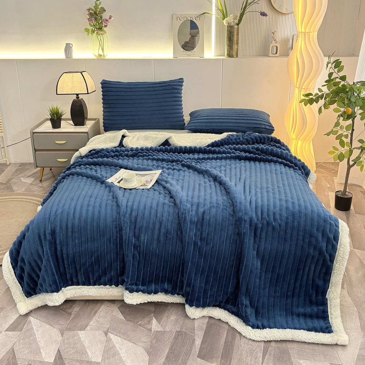 Couverture à double couche en lambswool rayé
