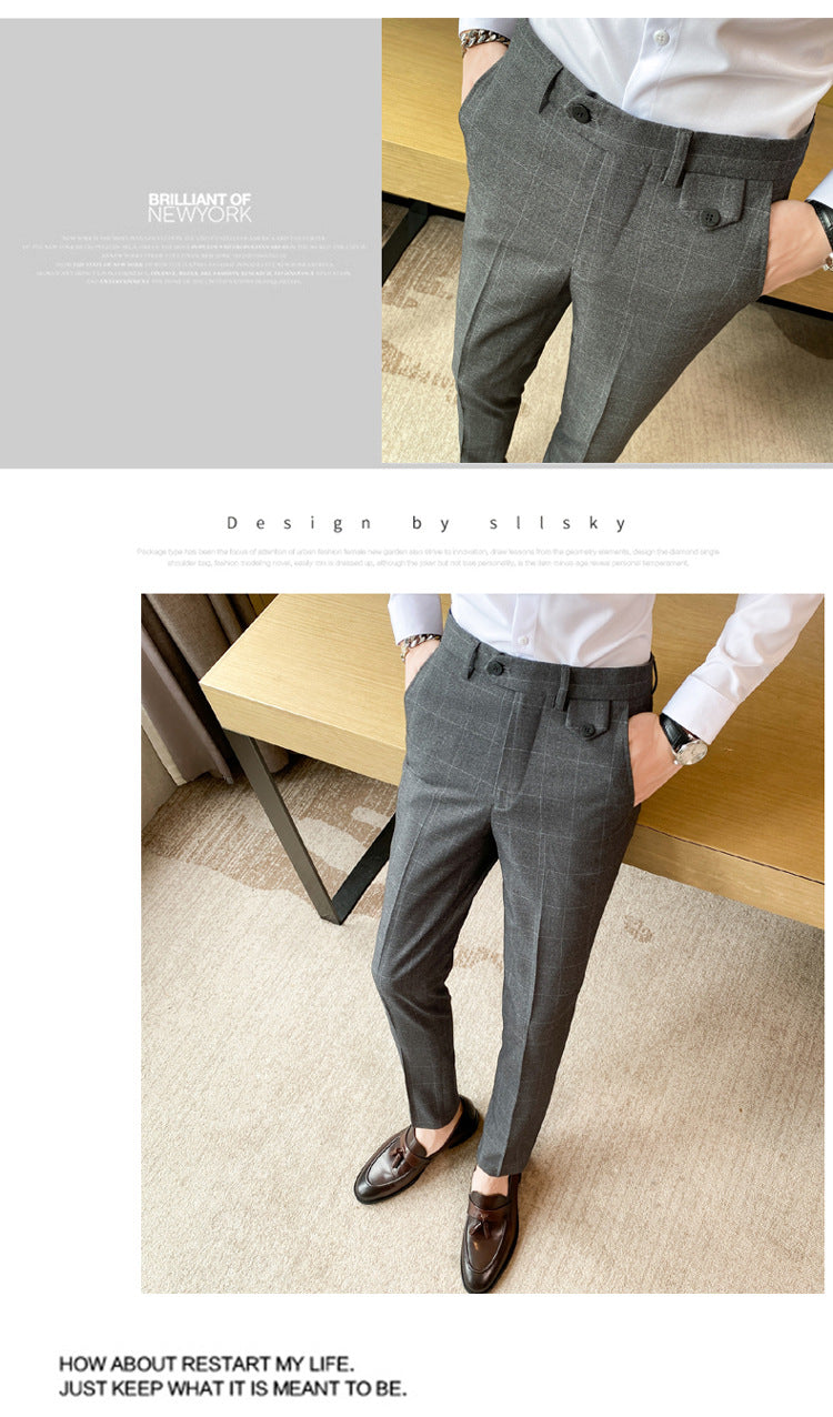 Style coréen British Classic Checkered Elegant Slim Fit meilleur homme pantoufles homme costume P