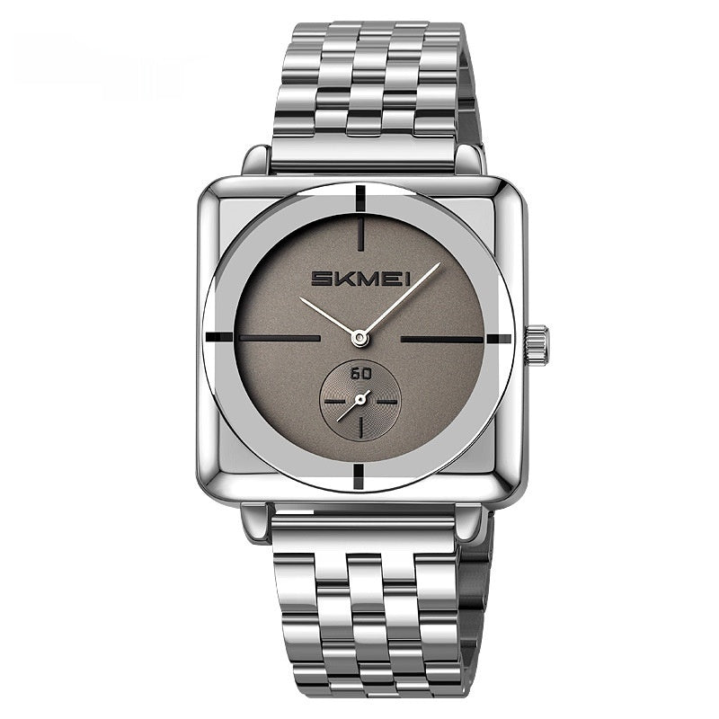 Square Steel Band Stylish Standalone Seconds Subdial with Two Hands Solid Steel Band Quartz
