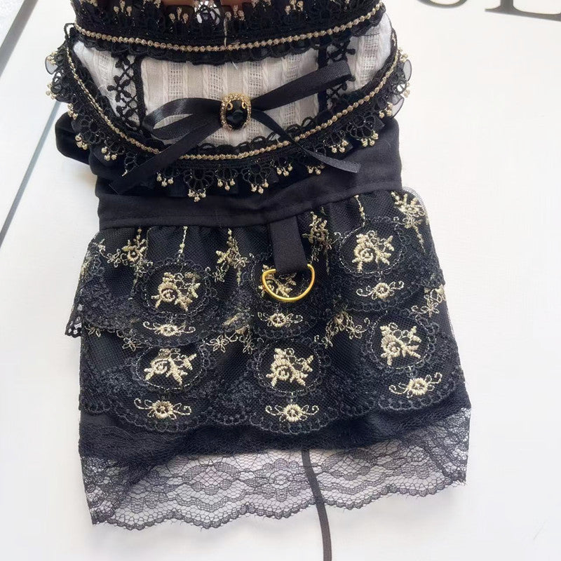 Vêtements de chien de chat en jupe dorée gothique