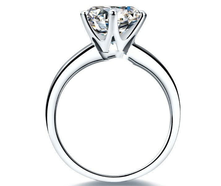 925 Argent Anneau à six griffes plaqué or avec Mossanite femelle T Carbon Diamond