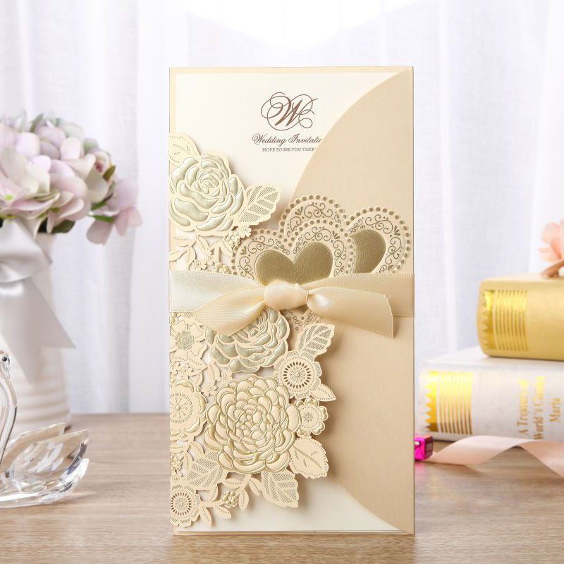 Invitation de mariage à ruban vertical de style chinois