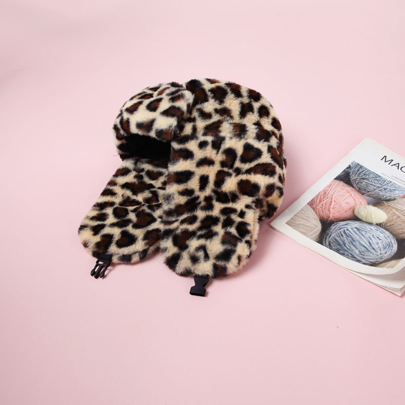 AutomneHiver Leopard-Imprimer Plush Bucket Hat Coréen-Style All-Match