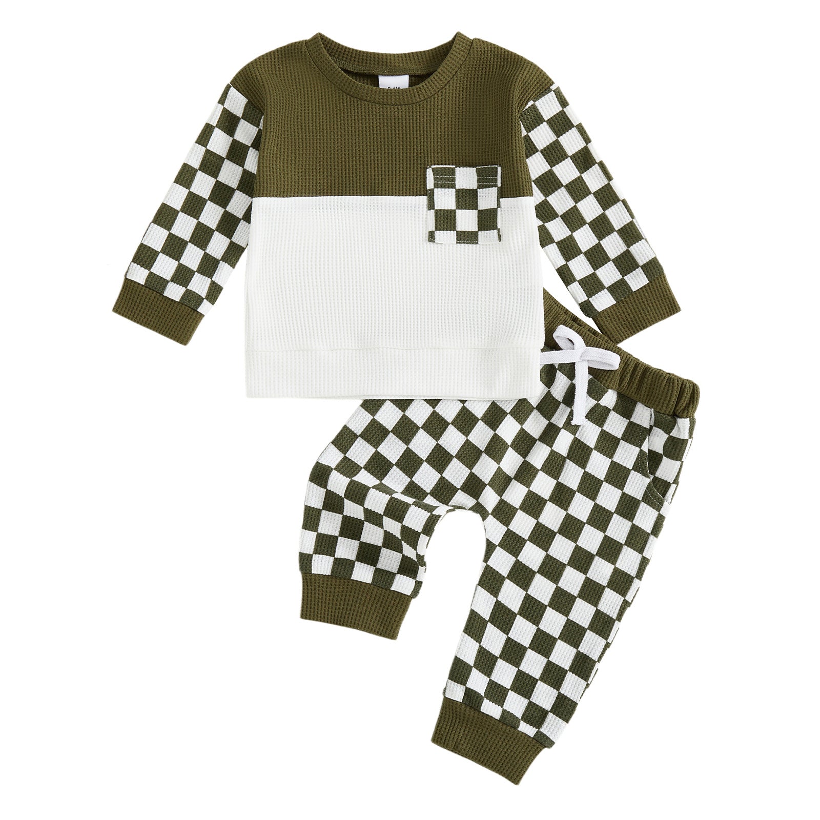 Garçons Jeu de pantalons à manches longues en tissu de couleur de waffle-weave