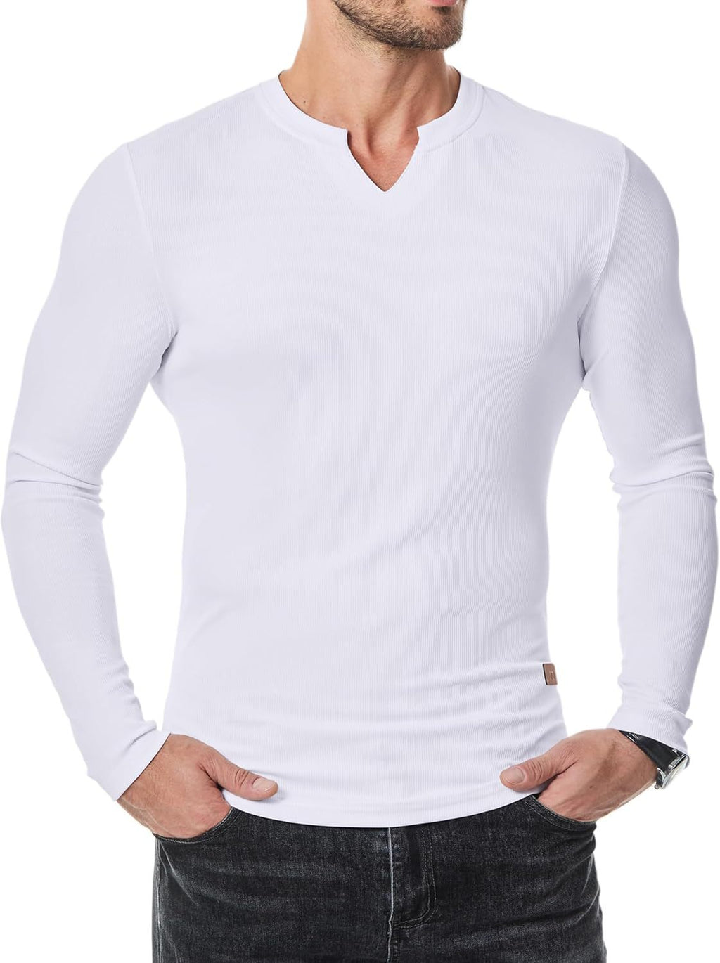 Amazon Commerce extérieur Automne et hiver Hommes V-col Pit T-shirt Solid Color Casual Mode