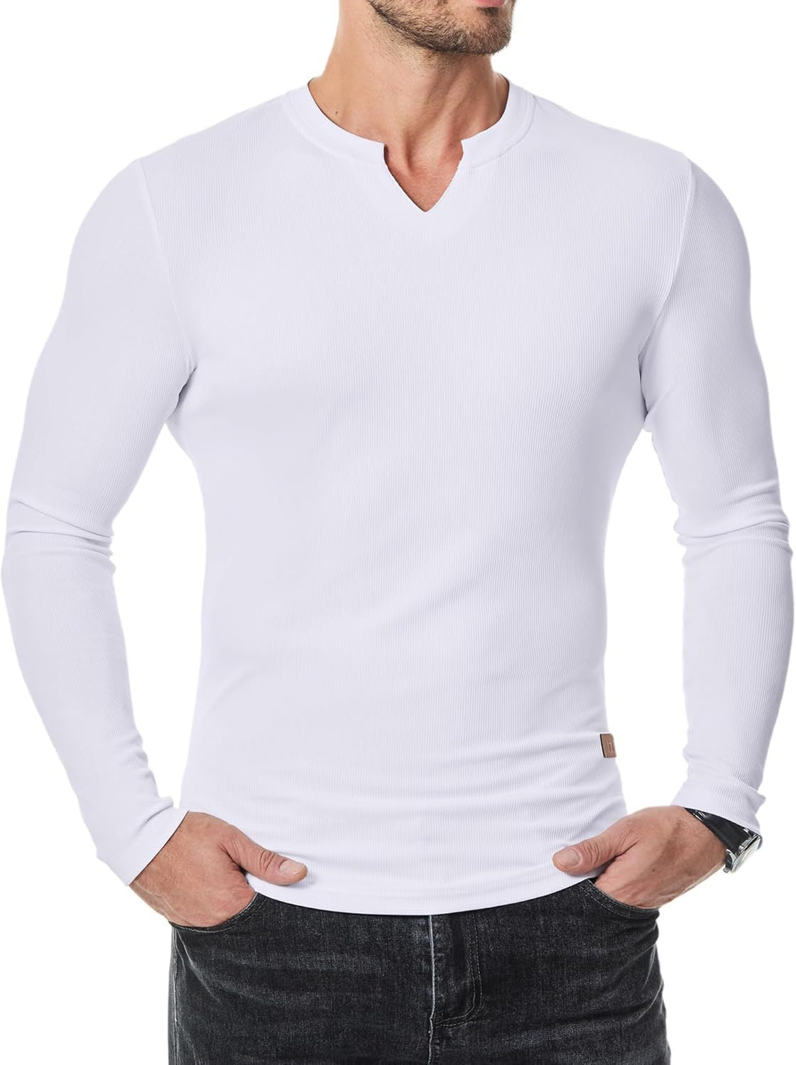 Amazon Commerce extérieur Automne et hiver Hommes V-col Pit T-shirt Solid Color Casual Mode