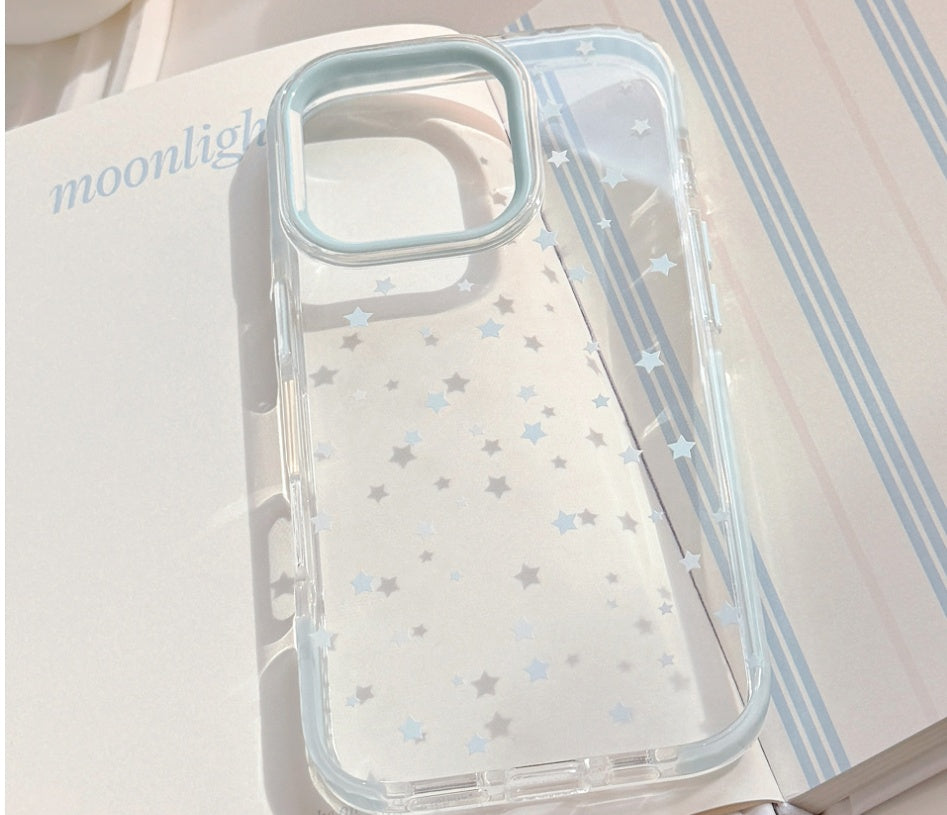 Ins Style Blue Stars Cas de téléphone résistant à la goutte transparent