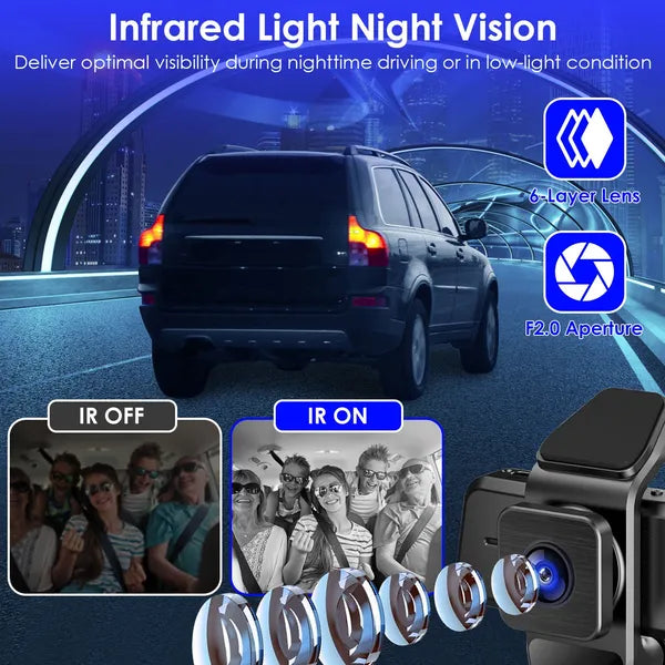 1080P FHD 3 Channel WiFi Dash Cam 170° Wide Angle Triple Car Camera with IR Night G-Sensor