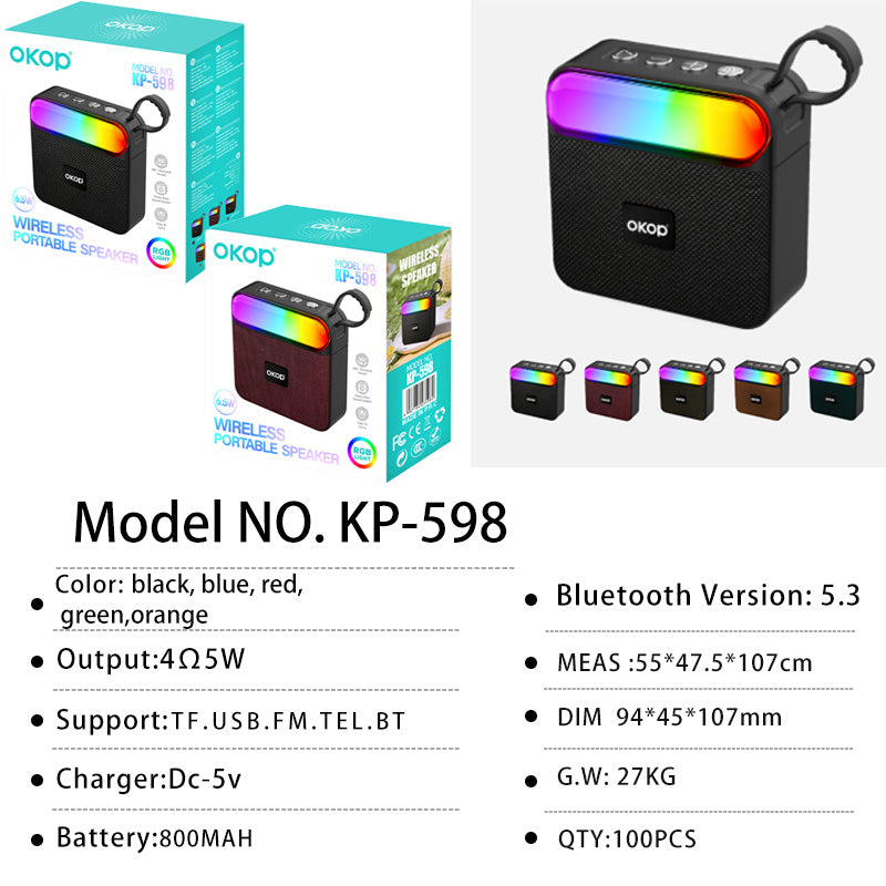 KP-598 Haut-parleur Bluetooth sans fil le plus vendu Compact et portable avec éclairage RGB