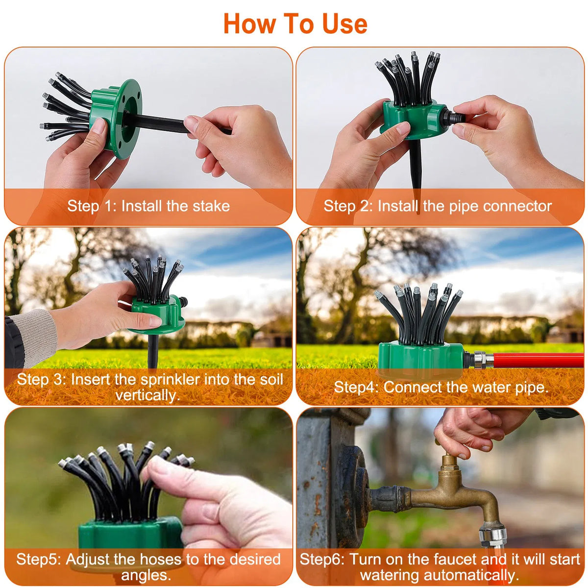 Sprinkler de pelouse flexible à 360° Automatique 12 tubes Sprays d'irrigation d'eau de jardin Garden Sp