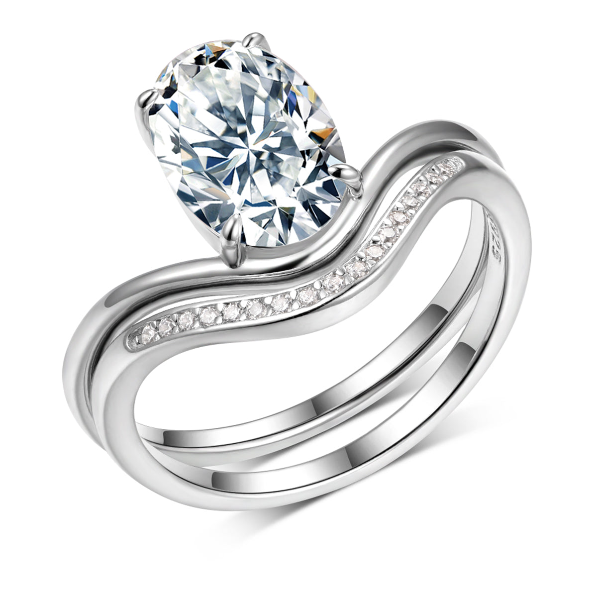 S925 Argent plaqué or 2.5ct Ovale Moissanite bague de mariage 7x10mm D Couleur VVS1 Wave Pav