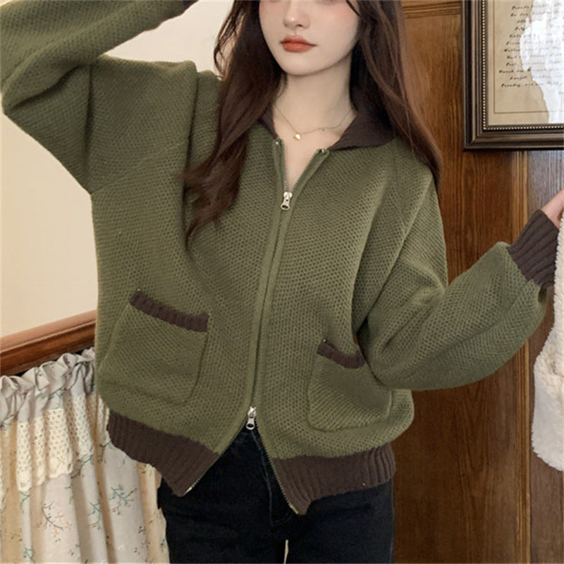 Cardigan tricoté pour femmes avec poches à double pointe