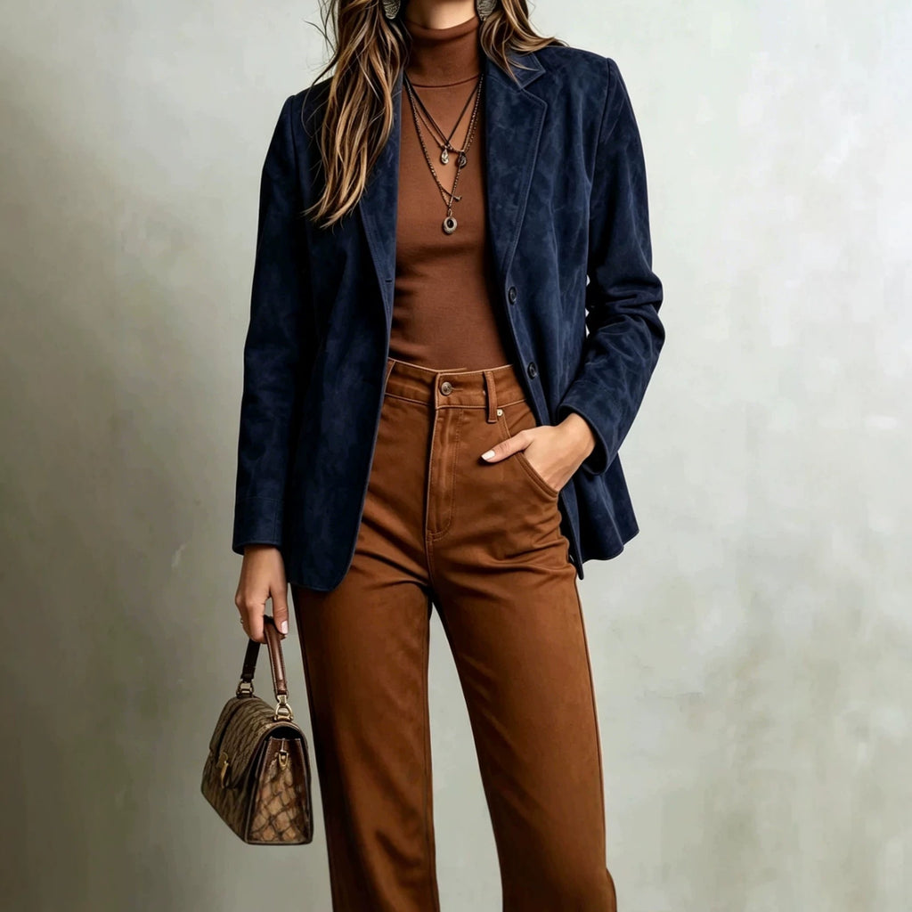 Veste pour femme Vintage Faux Suede Veste à manches simples Elégant vêtements de dessus rétro