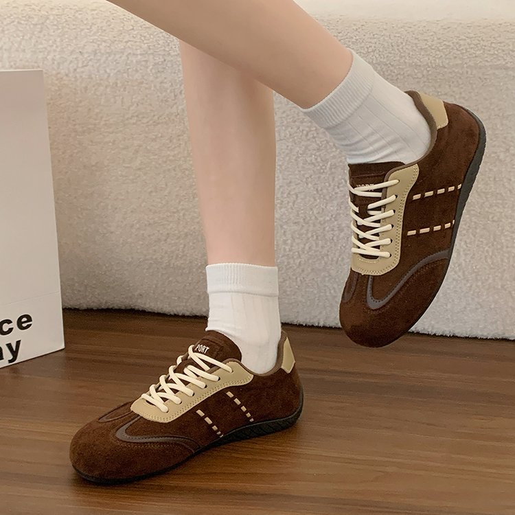 Femmes Retro Suede Mix Sneakers Color Block Pitching Détail Bas Top Dentelle Up Flat Trainers
