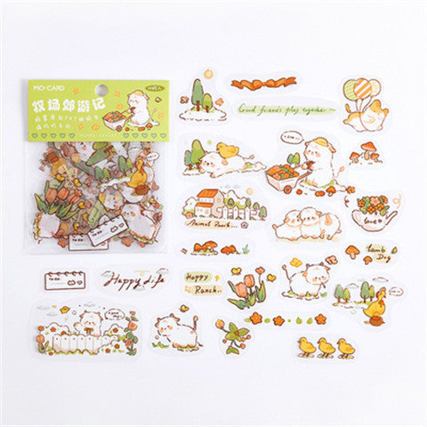 Stickers Animal Cartoon Bear Rabbit Lapin Journalier PET Imperméable